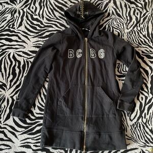 BCBG rhinestone bedazzled jeweled black long sleeve sweater hoodie dress Y2K